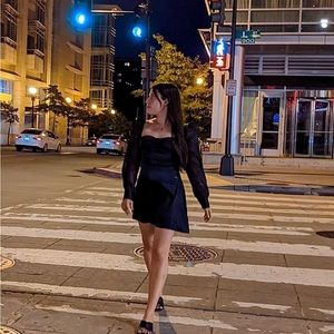 Danielle Bernstein Black Silky Puff Sleeve dress long sleeve weworewhat